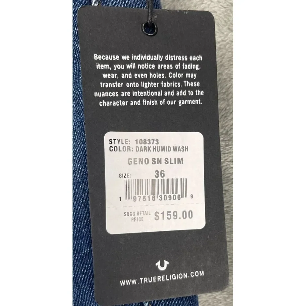 NWT‎ True Religion Men's Geno SN Slim Jeans Relaxed Stretch Size 36x32 Denim